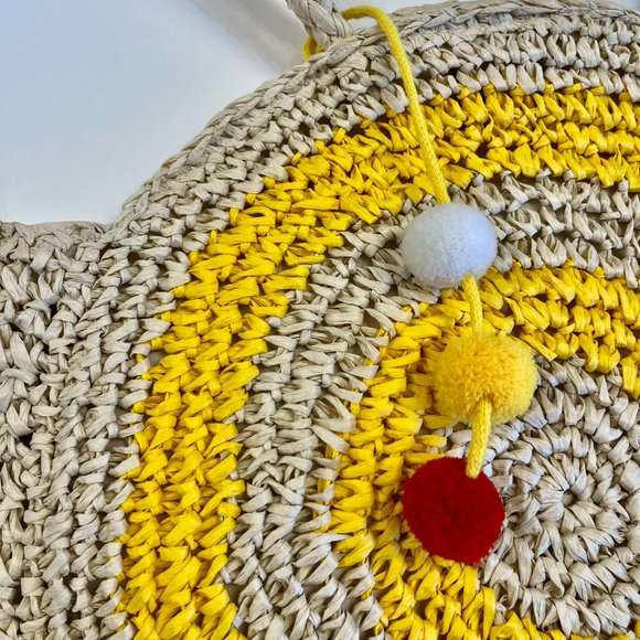Expressions NYC - Round Straw Vegan Slouchy Tote - Yellow / Beige - Picture 5 of 9